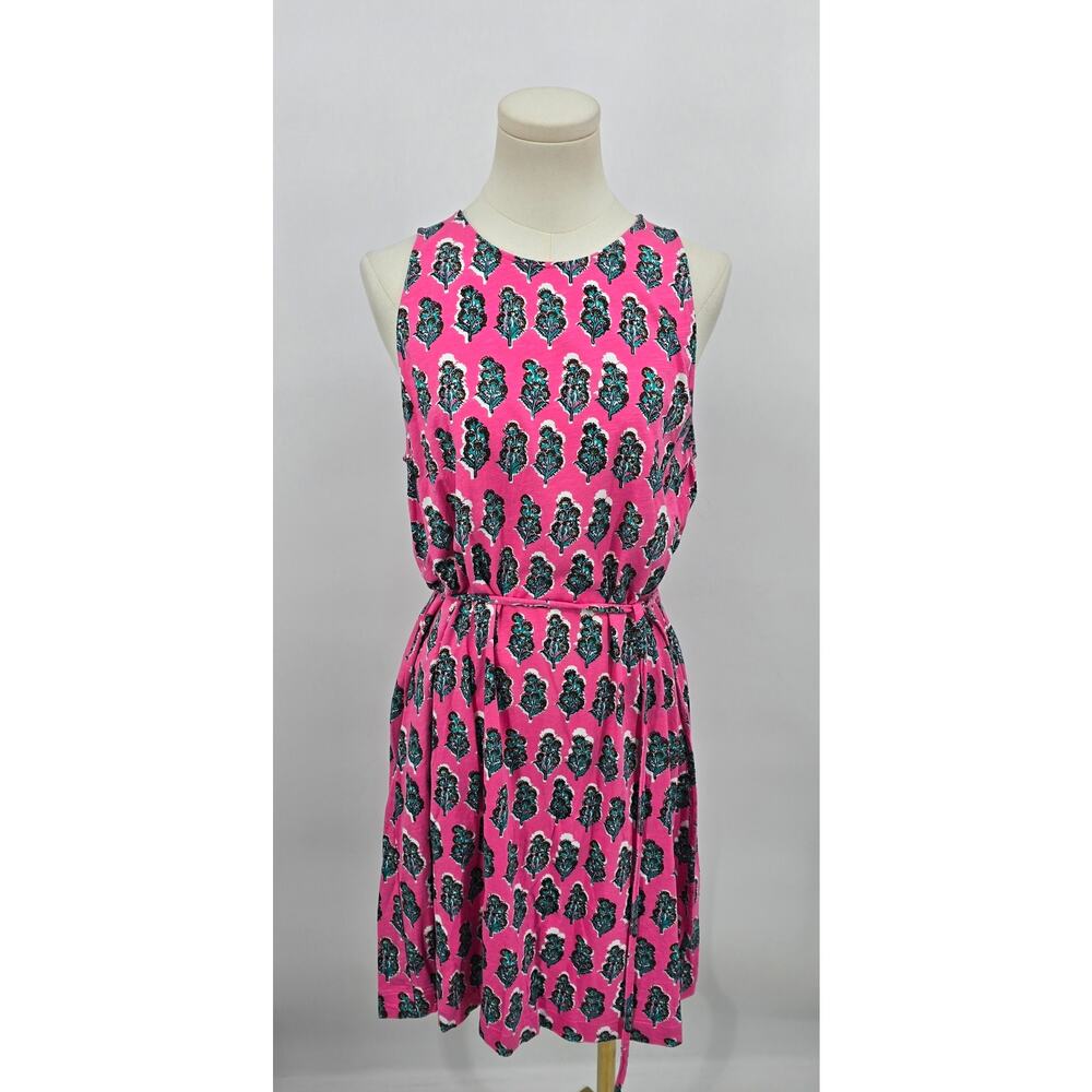 Boden Whimsical Retro Swing Jersey Dress in Bright Pink Floral Print